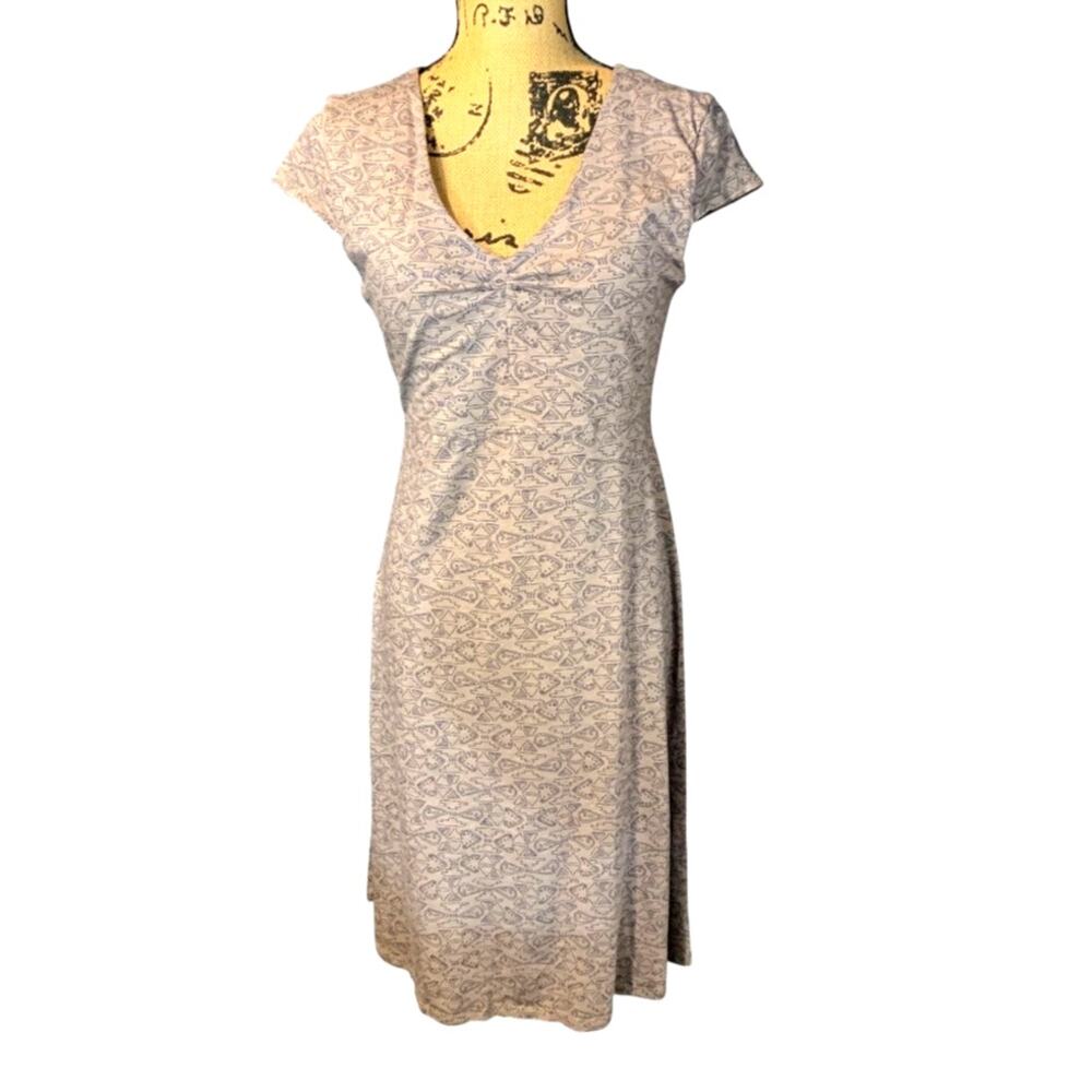 Toad & Co Woman's Cotton V-Neck All Over Pattern A-Line Dress Cap Sleeve Medium